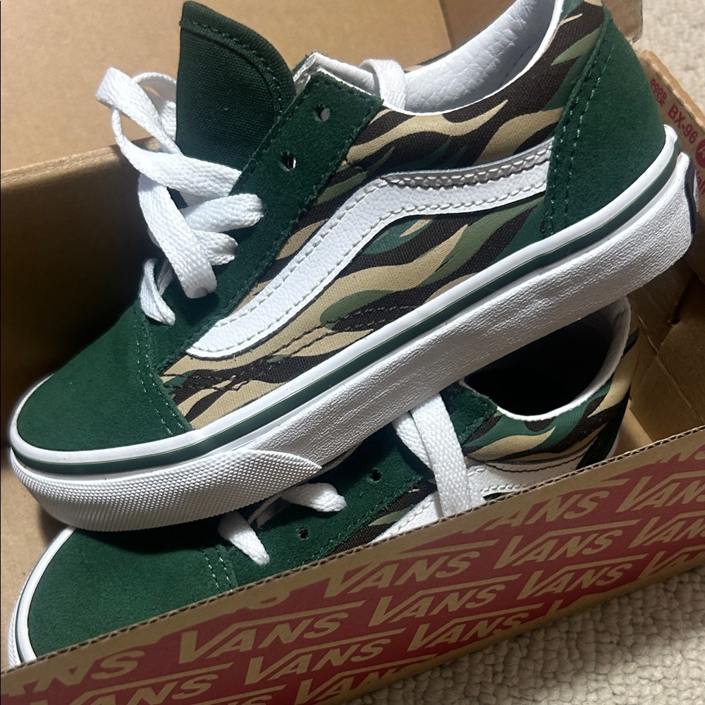 Vans Forest Green and Camo Sneakers